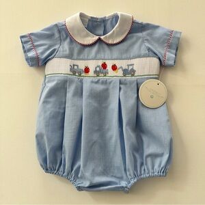 Edgehill Collection 3 Months Baby Boy Blue Collared Smocked Romper Farm Truck